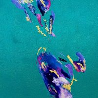 Eikon. My Multiverse XX, 2022, pigmento, smalto e glitter su tela, 80x55 cm