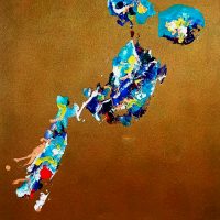 Eikon. My Multiverse XXI, 2022, pigmento, smalto e glitter su tela, 80x55 cm